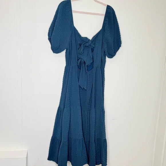 Arula Teal Midi Dress with Tie back - Picture 2 of 9